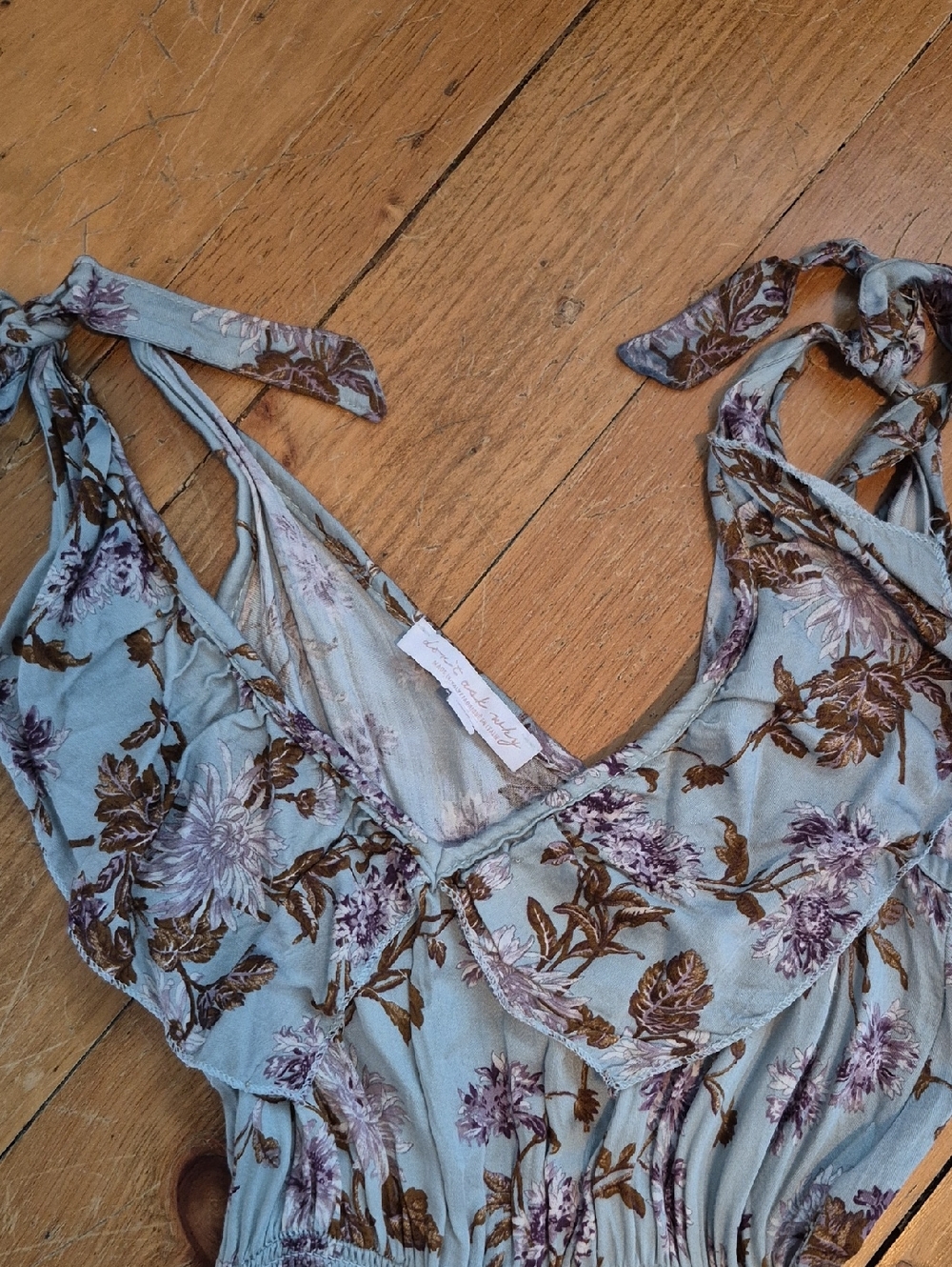 Floral Tie-Shoulder Midi Dress in Light Blue and Lavender